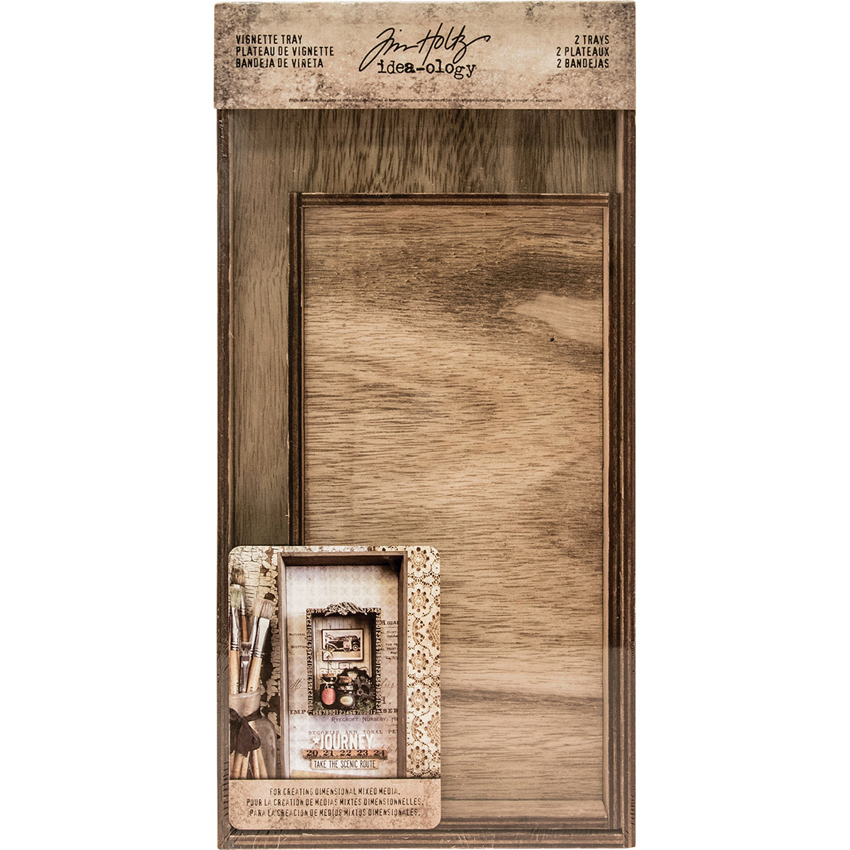 Advantus Idea-Ology Wooden Vignette Trays 2/Pkg - Brown 4.75"X9"X1.25" & 6"X12"X1.25"