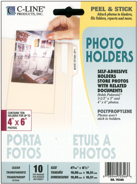 C-Line Peel & Stick Photo Holders 4.25"X6.5" 10/Pkg - 257428