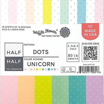 Waffle Flower Crafts Waffle Flower 80lb Single-Sided Paper Pad 5.5"X8.5" 36/Pkg - Half Dots/Unicorn, 12 Designs/3 Each