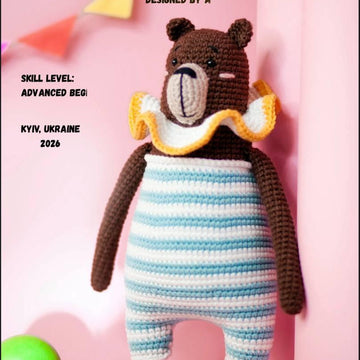 Circus Bear Crochet Pattern PDF – Amigurumi Teddy in Striped Romper