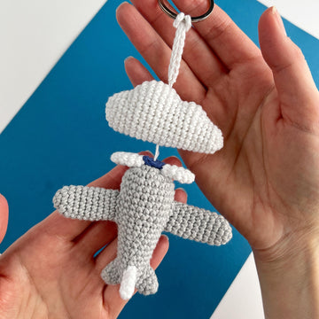 Airplane with cloud crochet pattern Amigurumi keyring Bag charm