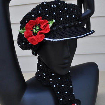 Polka Dots Crocheted Cap & Poppy Pin