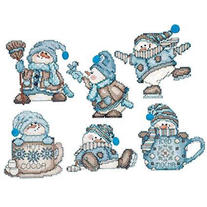 Design Works Cocoa Snowmen Ornaments Cross Stitch Kit - 7.5cm x 10cm