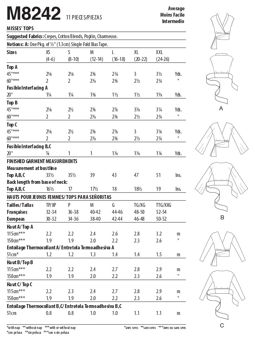 McCall's Misses' Tops M8242 - Sewing Pattern
