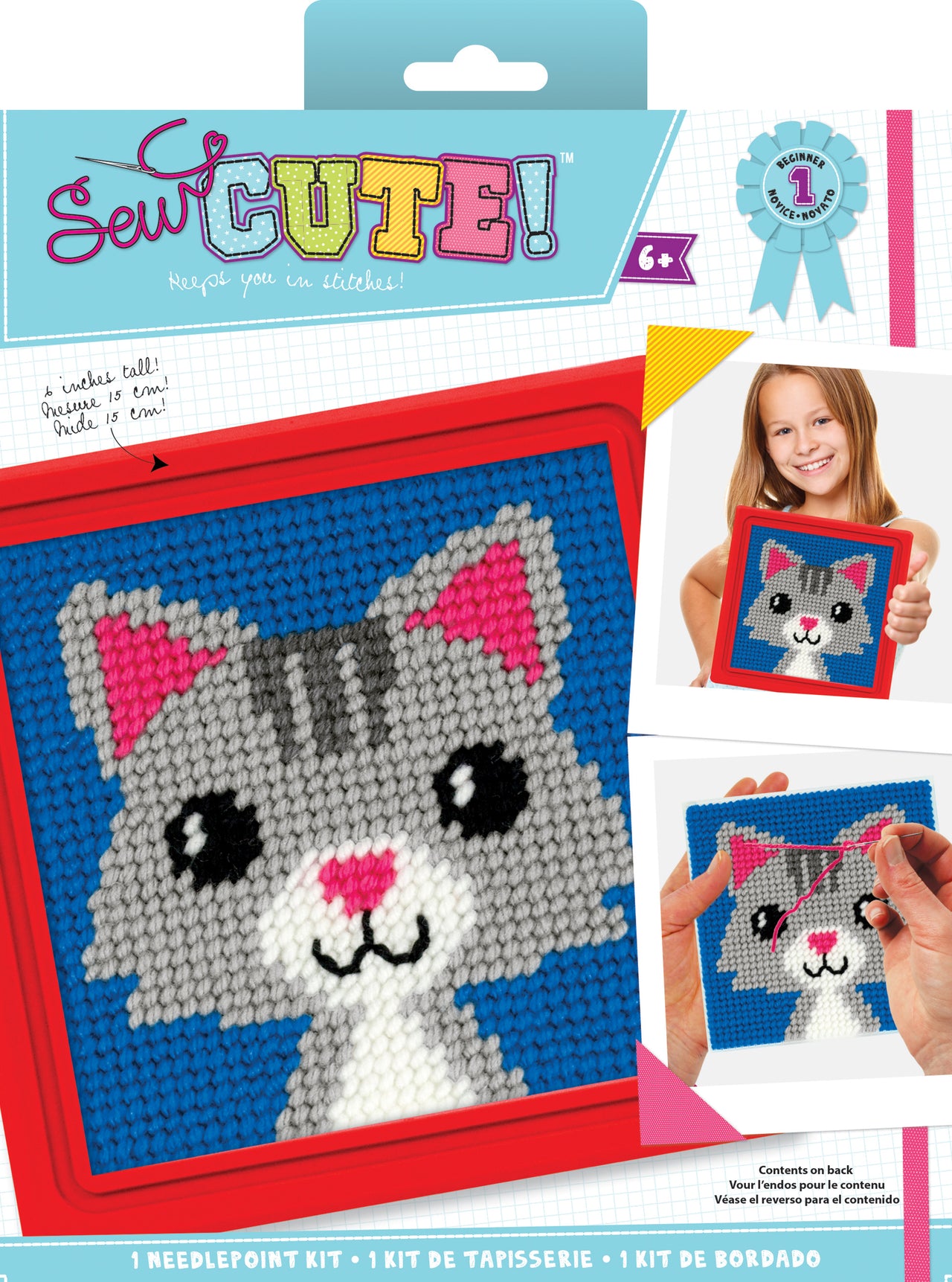 American Crafts Sew Cute! Lola Cat Needlepoint Kit - 6"X6" Stitched In Yarn