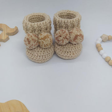 Baby Cuffed Pompom Booties