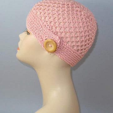 Button Up Lace Beanie Circular knitting pattern