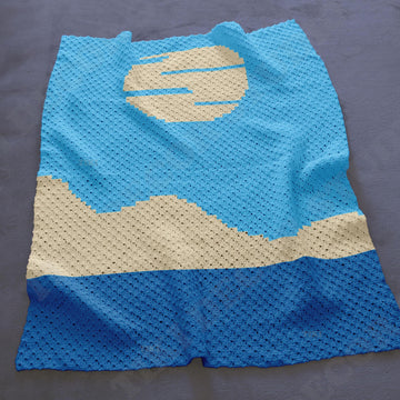 Blue Landscape Blanket C2C Crochet Pattern Sky Sun Moon Graph Throw