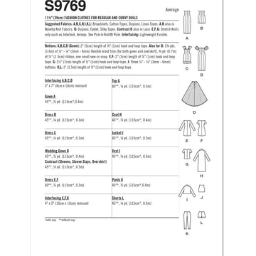 Simplicity 11 1/2" Fashion Clothes for Regular and Curvy Size Dolls by Andrea Schewe Designs S9769 - Sewing Pattern