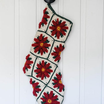 Poinsettia Granny Square Christmas Stocking