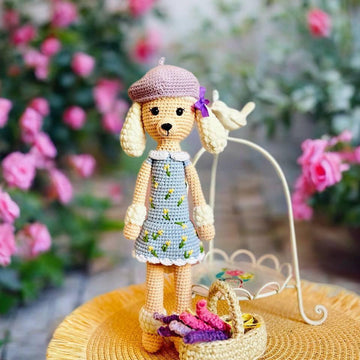 Poodle Crochet Pattern PDF – Amigurumi Dog Doll with Beret & Basket – 21 Page English Tutorial
