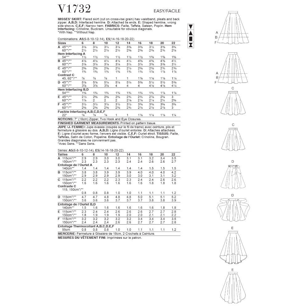 Vogue Misses' Flared Skirts V1732 - Sewing Pattern
