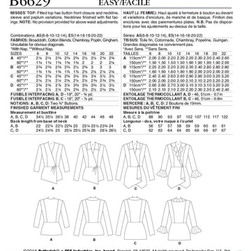 Butterick Misses' Top B6629 - Sewing Pattern