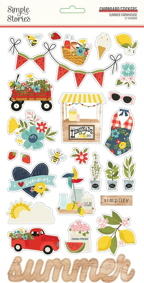 Simple Stories Summer Farmhouse Chipboard Stickers 6"X12" - 619776