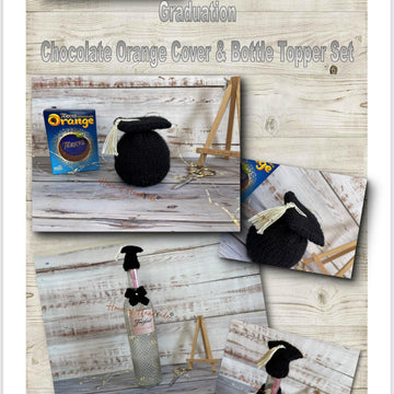 Graduation Chocolate Orange Cover and Bottle Topper Set Knitting Pattern