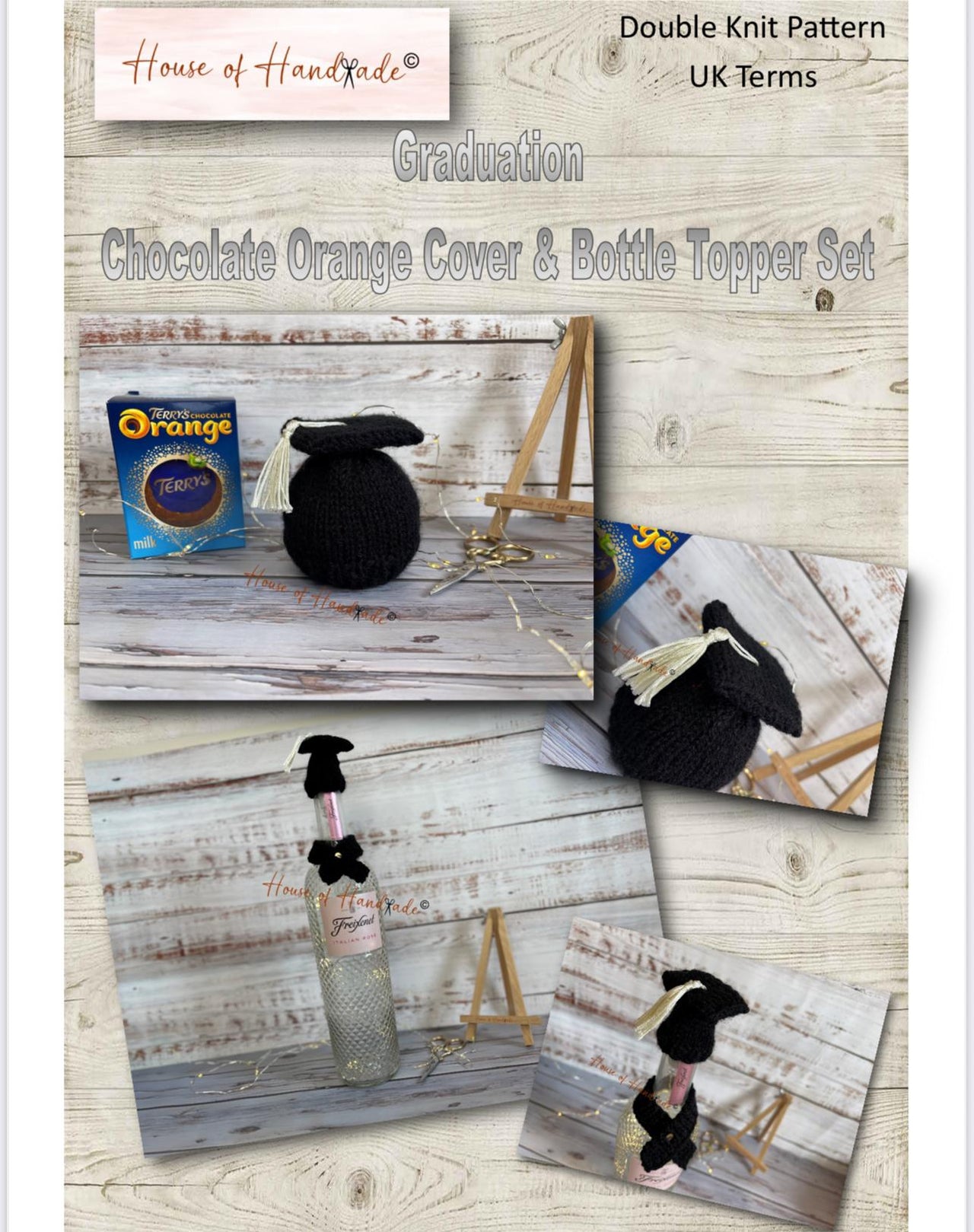 Graduation Chocolate Orange Cover and Bottle Topper Set Knitting Pattern