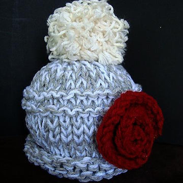 585 Knitted touque hat, flower, leaf, unisex,