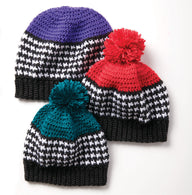 Houndstooth Bright Hat in Caron Simply Soft - Downloadable PDF