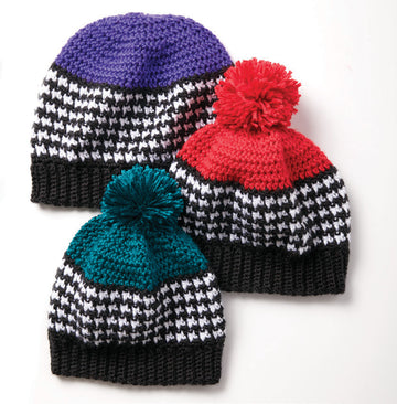 Houndstooth Bright Hat in Caron Simply Soft - Downloadable PDF
