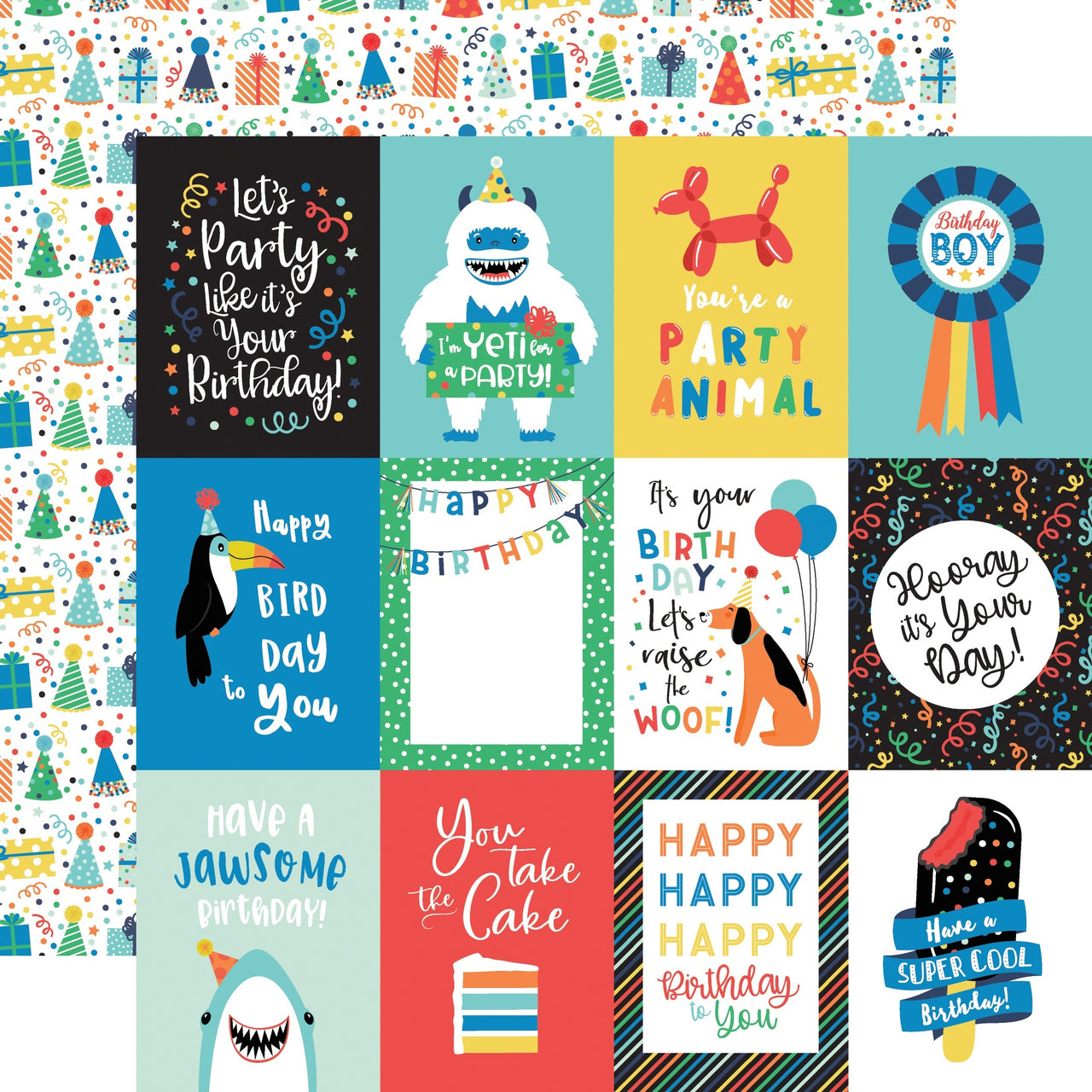 Echo Park Paper It's Your Birthday Boy Double-Sided Cardstock 12"X12" 25/Pkg - 3"X4" Journaling Cards