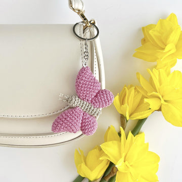 Crochet butterfly keychain pattern Amigurumi keyring bag charm Car mirror hanging decor