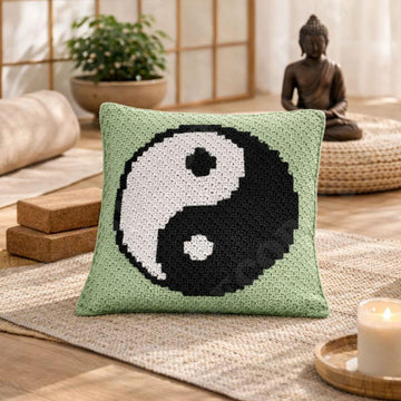Beginner-friendly C2C Yin Yang Black White Pillow CROCHET PATTERN