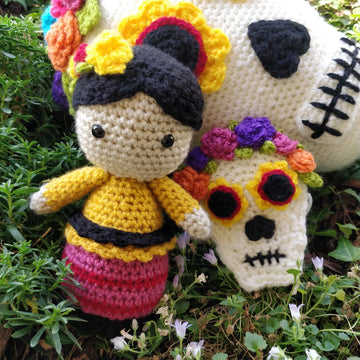 Carmencita and Dia de los Muertos Flower Skull crochet Amigurumi doll