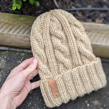 Crème Brûlée Cable Knit on circular needles Hat