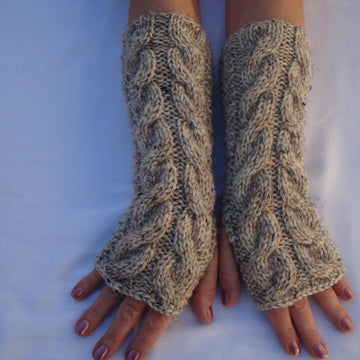 Fingerless Gloves.Mitts.Wool Cable Wristers.