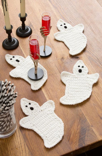 Crochet Ghost Coasters in Red Heart Super Saver Economy Solids - LW4461