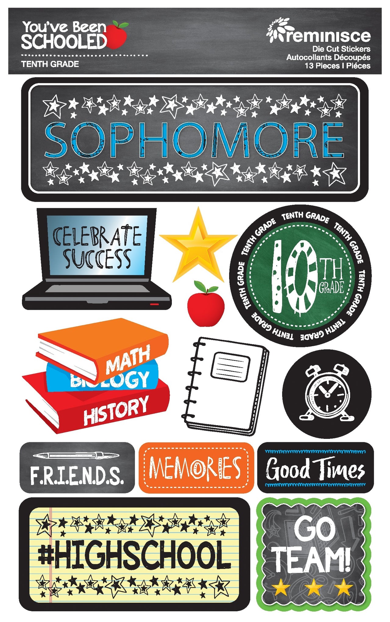 Reminisce You've Been Schooled 3D Dimensional Stickers - 10th Grade