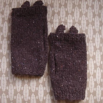 Owl fingerless mitts/wristlets with separate ears at the top