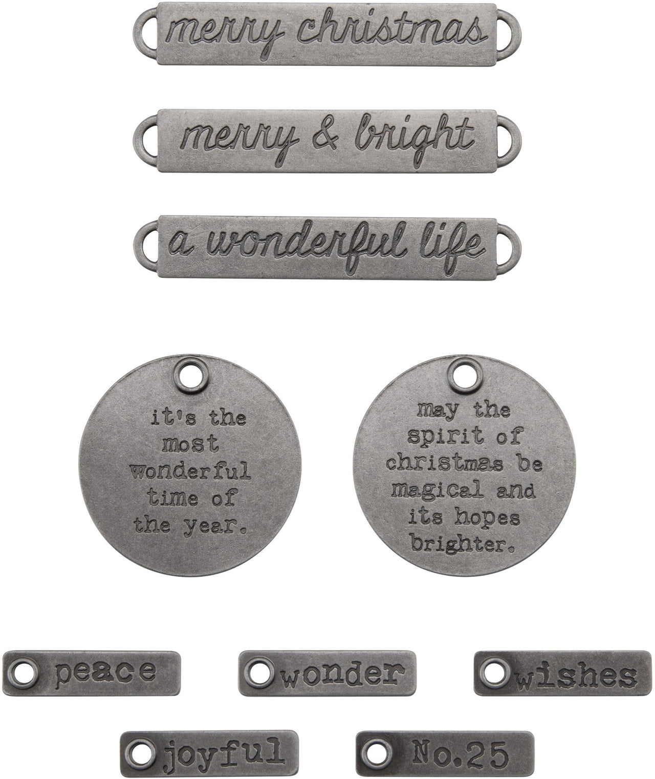 Advantus Idea-Ology Metal Adornments 10/Pkg - Antique Nickel Christmas Words