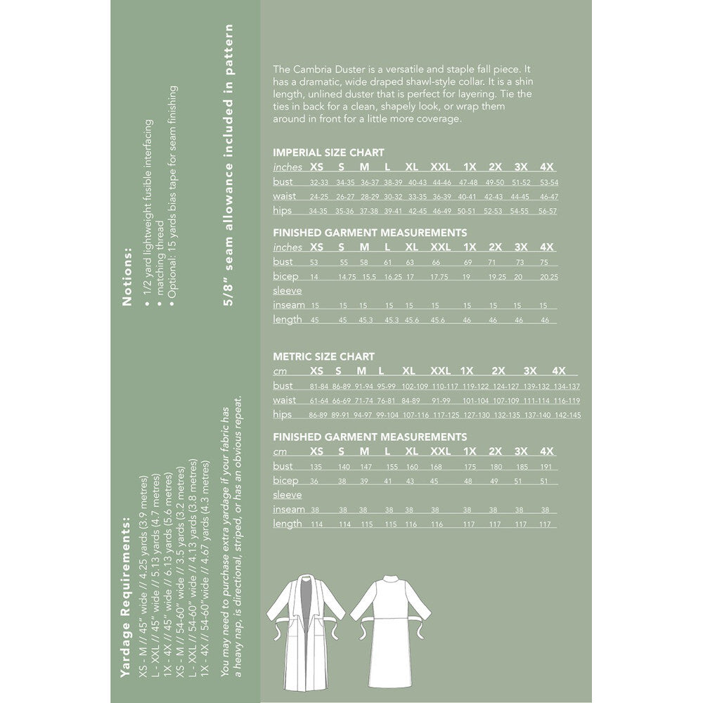 Friday Pattern Company Cambria Duster Pattern FPC-CD010 - Sewing Pattern