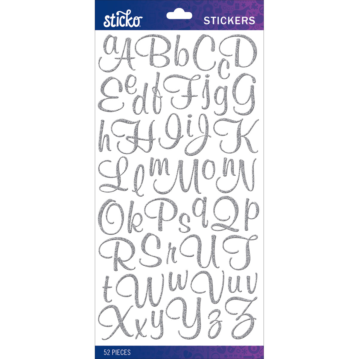 Sticko Alphabet Stickers - Silver Glitter Script Small