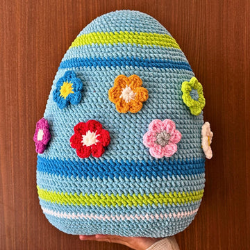 Easter Colorful Egg Pillow Stripes Flowers No Sew