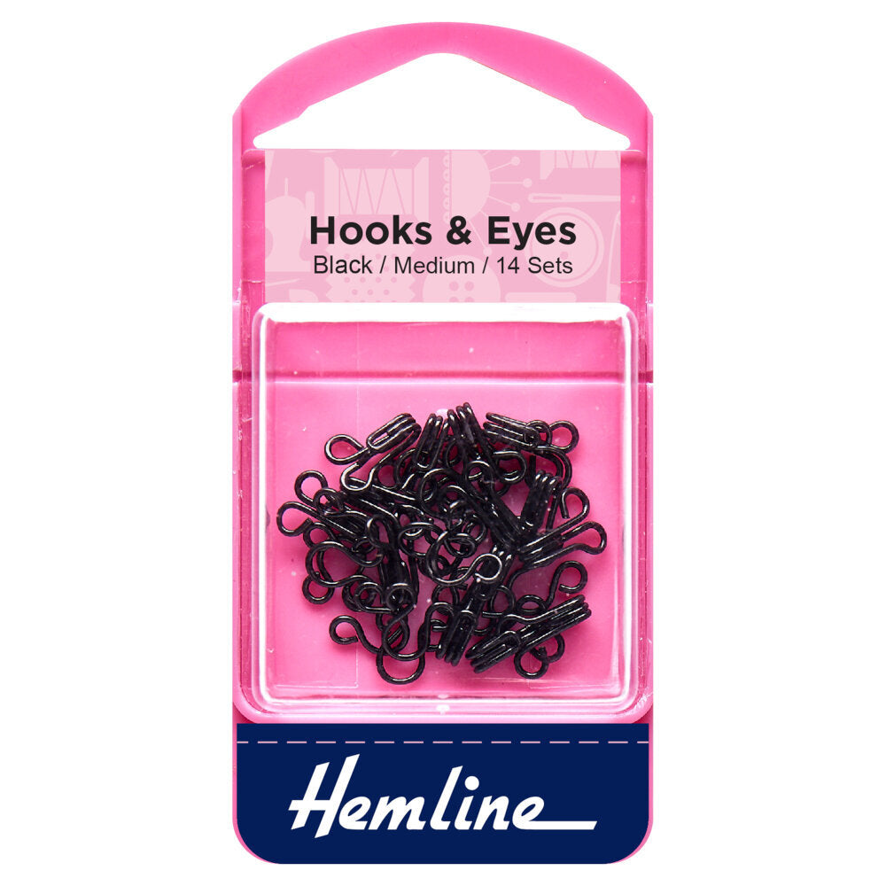 Hemline Hooks and Eyes: Black: Size 2