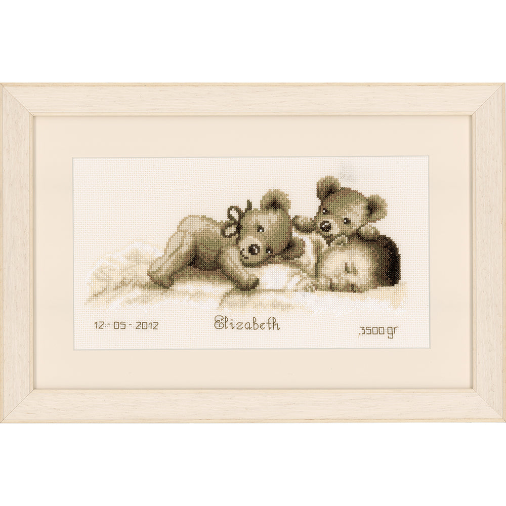 Vervaco Baby Sleeps Birth Sampler Cross Stitch Kit - 30cm x 16cm