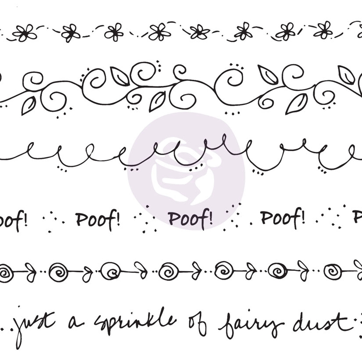 Prima Marketing Julie Nutting Mixed Media Cling Rubber Stamp - Borders - Flower, Flourish, Words