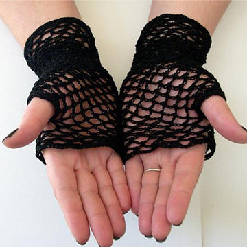Fishnet Fingerless Gloves With Diamonds