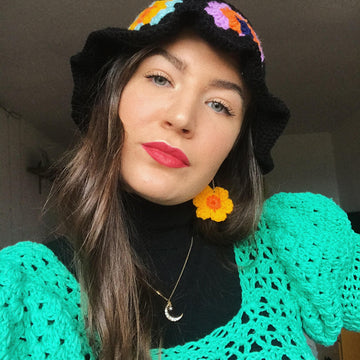 Crocheted granny squares floppy hat