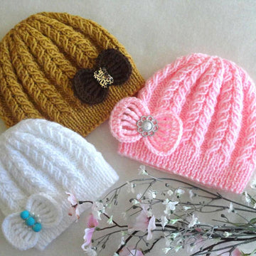 Knitting PATTERN Baby Hat with Crochet Bow 0 - 12 months