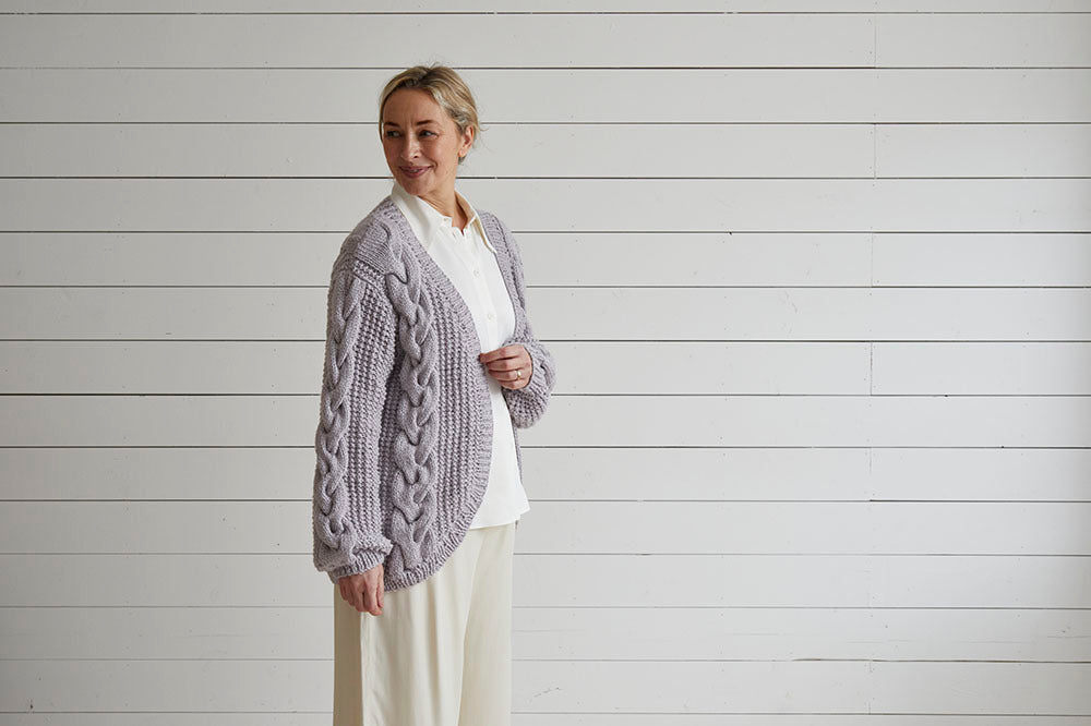 Curved Edge Jacket - Knitting Pattern For Women in Debbie Bliss Dulcie by Debbie Bliss