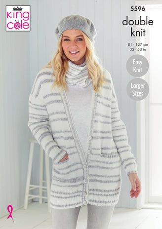 Cardigans & Snood in King Cole Stripe DK - 5596 - Downloadable PDF