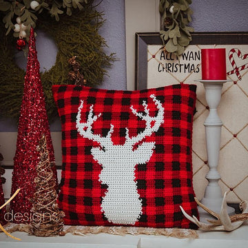 Farmhouse Plaid Deer Knit Pillow Cover