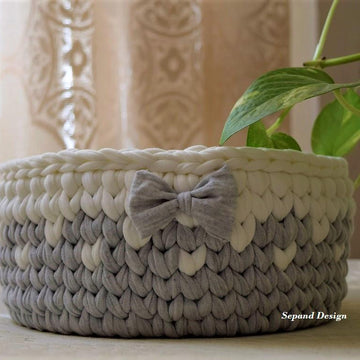 T-shirt yarn basket- V st- Grey