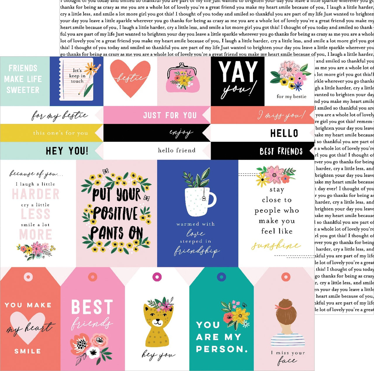 American Crafts Jen Hadfield Hey, Hello Double-Sided Cardstock 12"X12" 25/Pkg - Girlfriend Sentiments