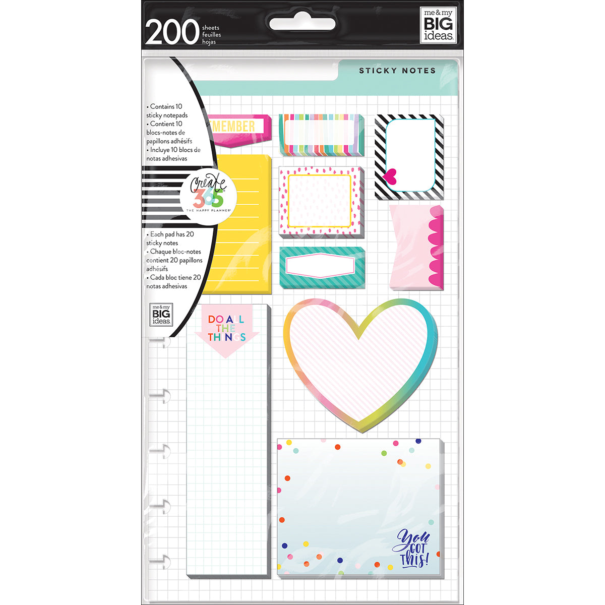 Happy Planner Sticky Notes 200/Pkg - Remember - Classic, 10 Designs/20 Each
