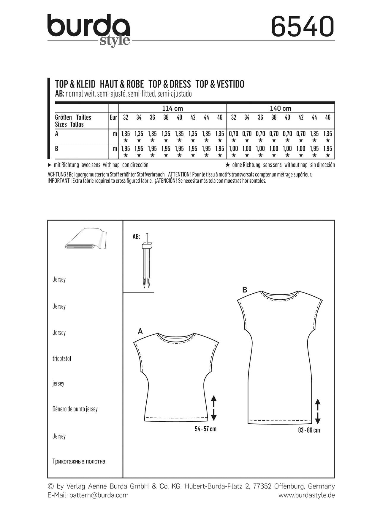 Burda Style Misses' Top and Dress B6540 - Paper Pattern, Size 6-20