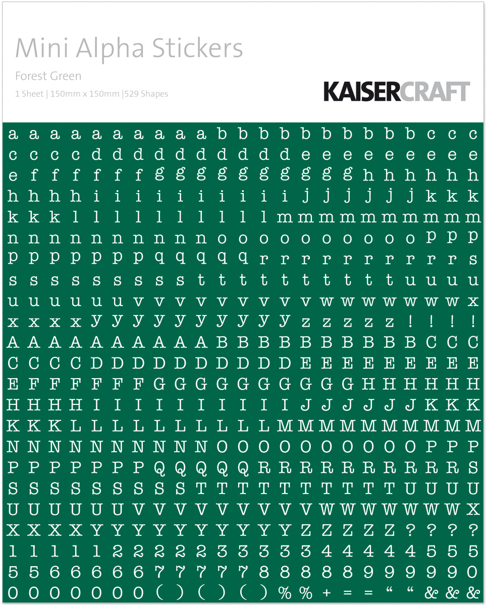 Kaisercraft Mini Alphabet Stickers 5.9"X5.9" - Forest Green